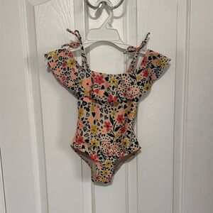 Cat & Jack Girls Floral Ruffle One-Piece Swimsuit in Cream, Pink, Yellow, Navy